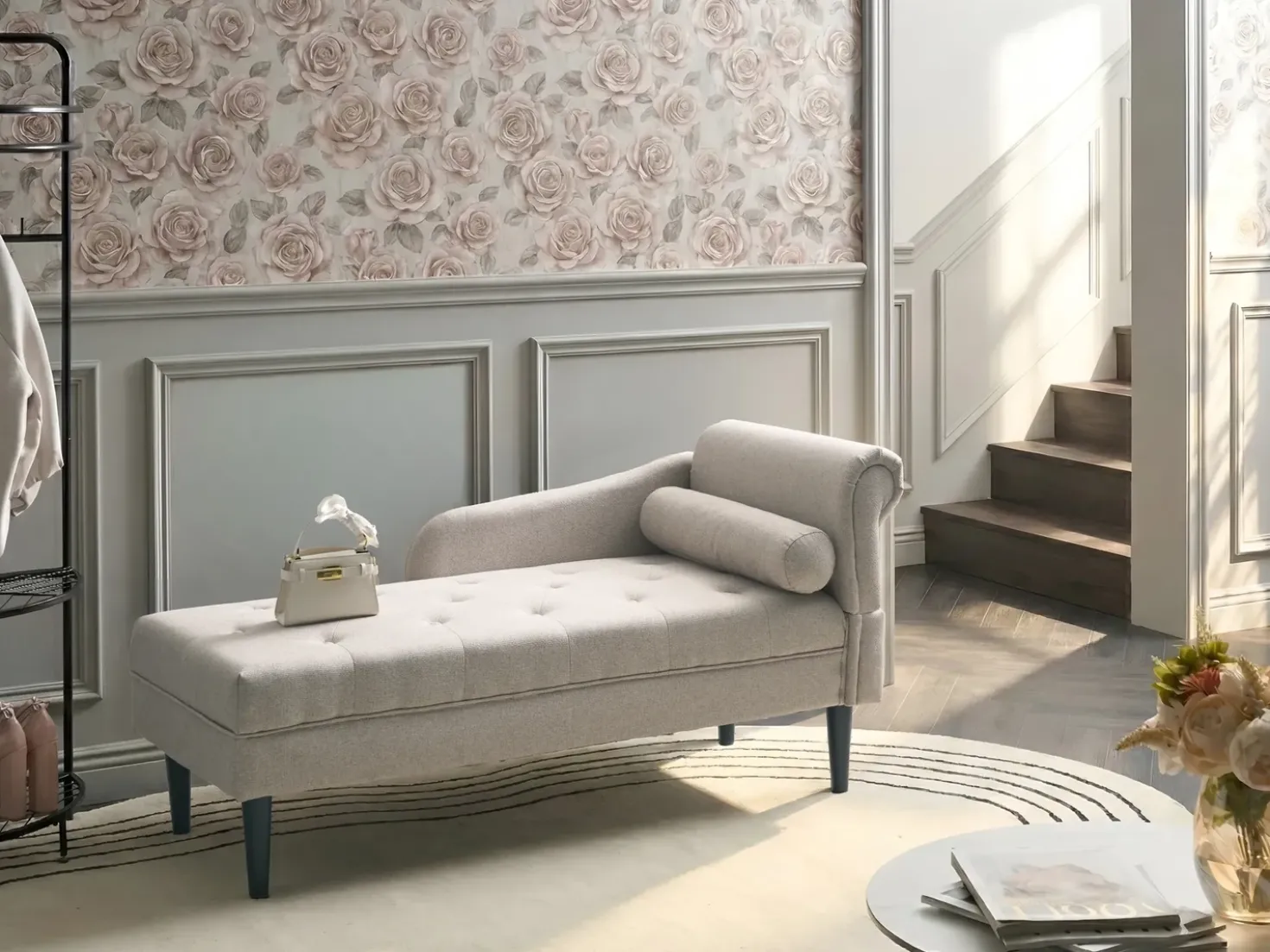 Chaise longue versione destra YVOIRE Tessuto Beige