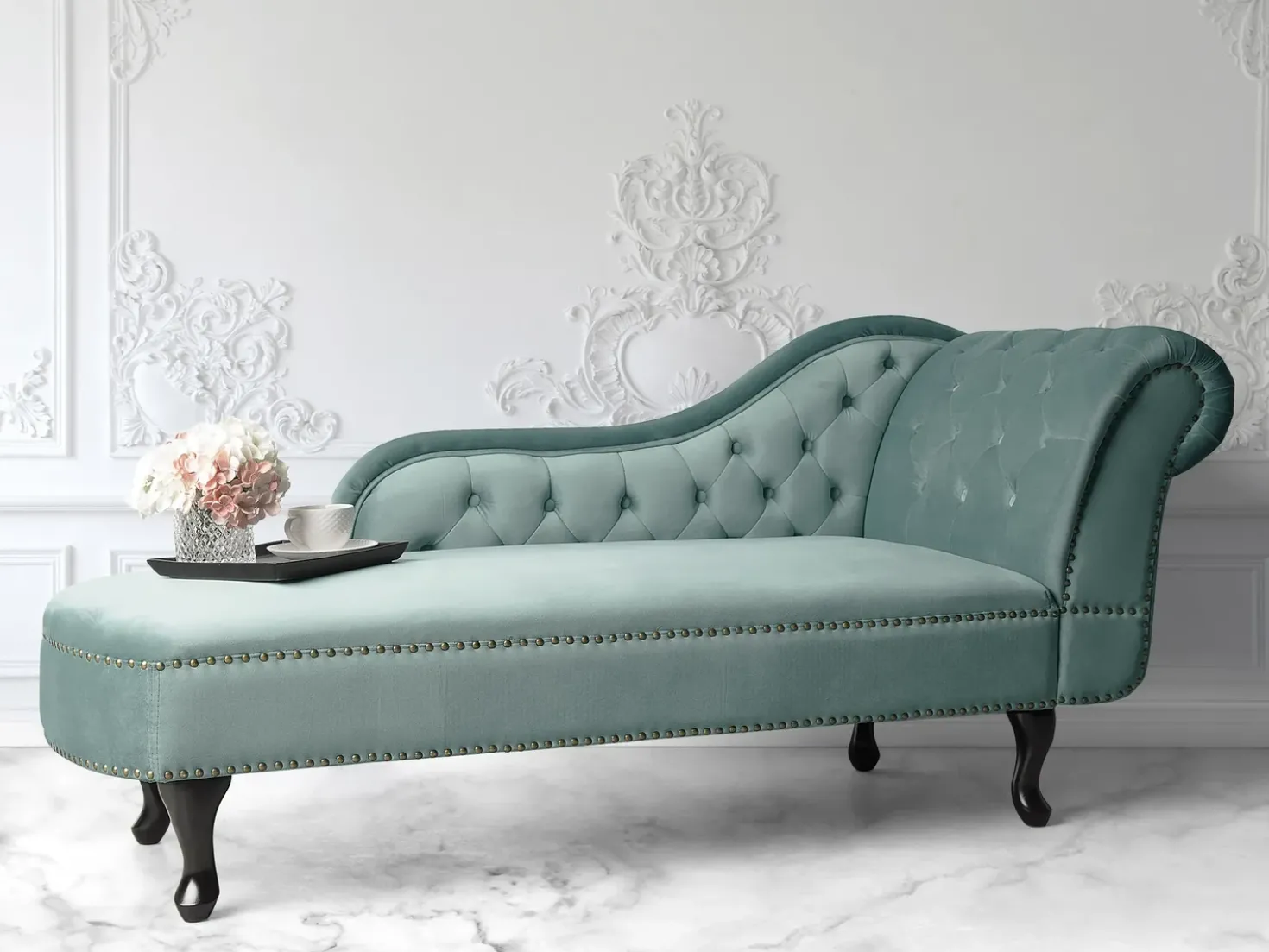 Chaise longue versione destra NIMES Velluto Verde menta