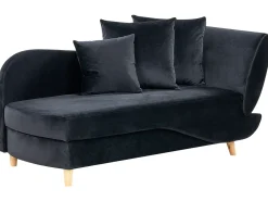 Chaise longue versione destra MERI Velluto Nero con contenitore