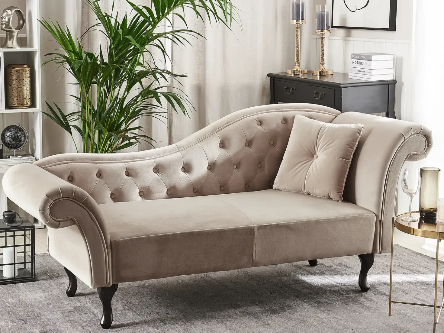 Chaise longue versione destra LATTES Velluto Beige