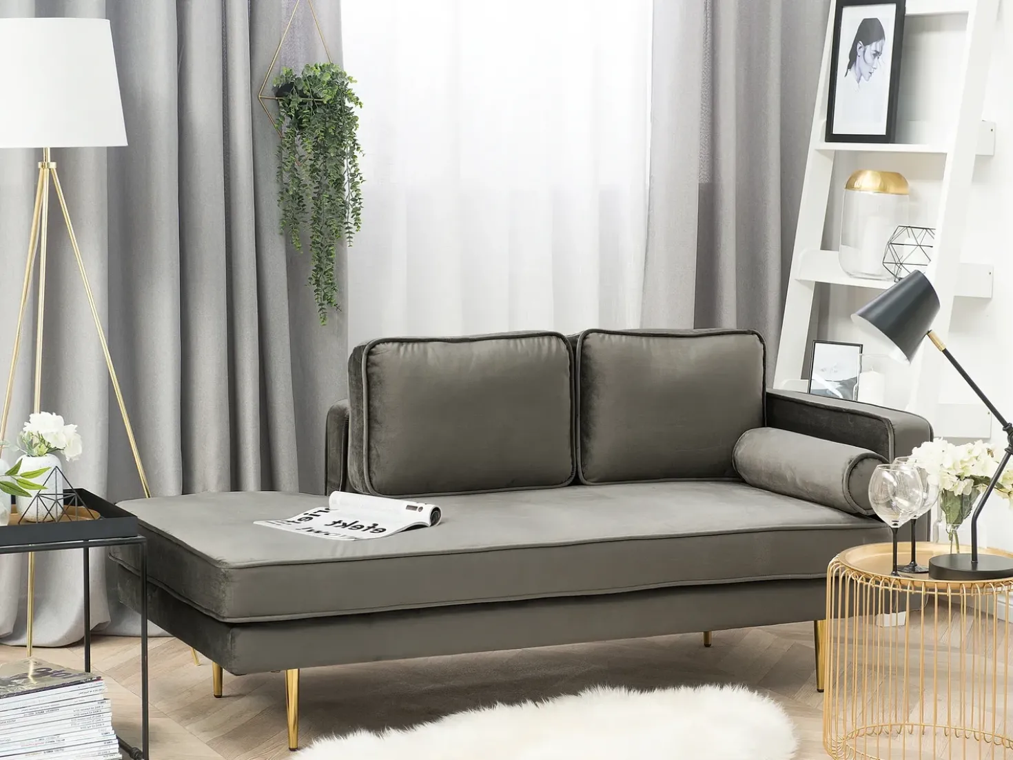 Chaise longue versione destra MIRAMAS Velluto Tortora