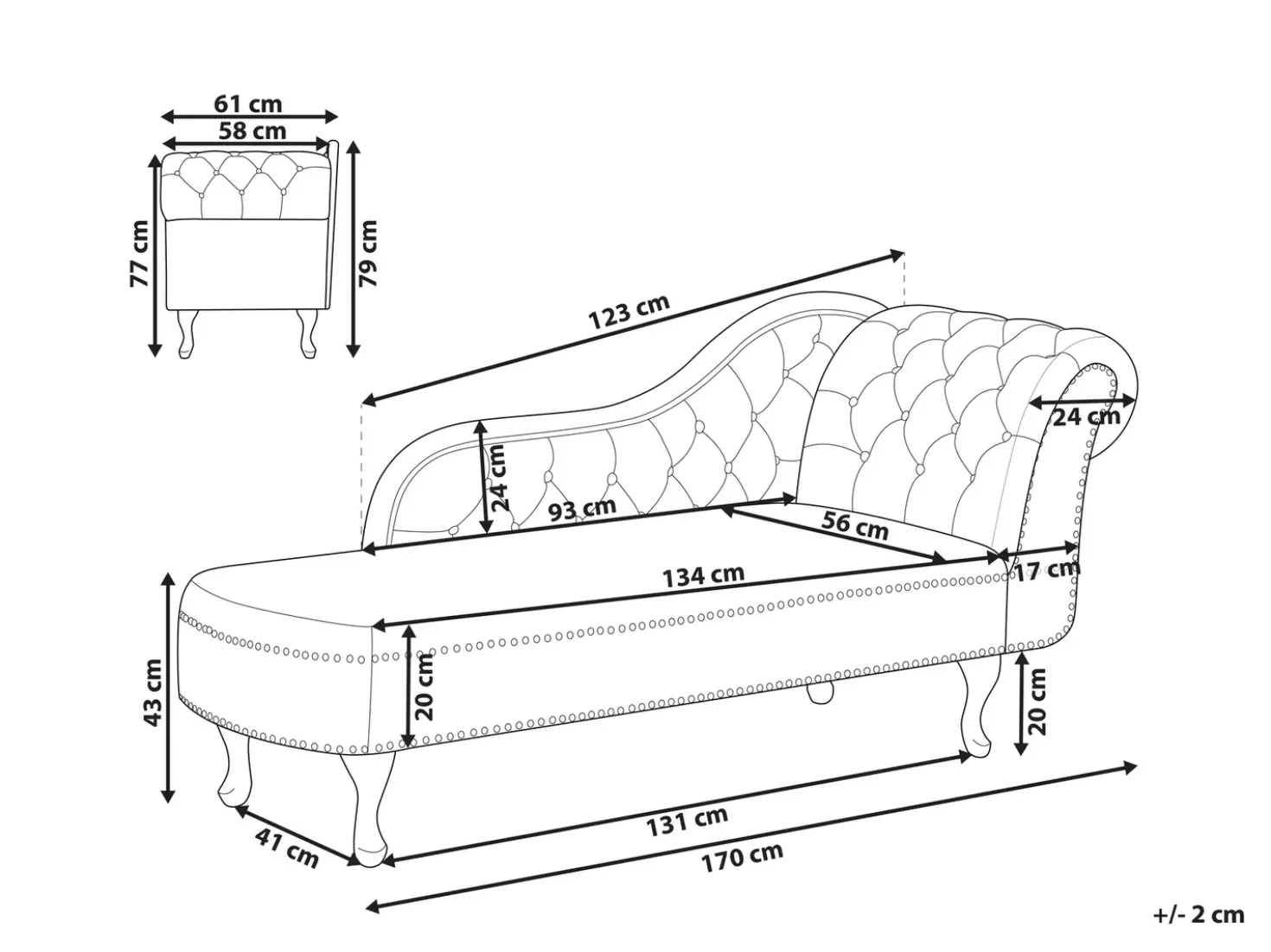 Chaise longue versione destra NIMES Velluto Foglia di tè