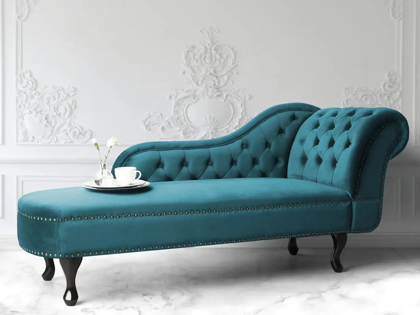 Chaise longue versione destra NIMES Velluto Foglia di tè
