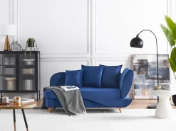 Chaise longue versione destra MERI Velluto Blu marino con contenitore