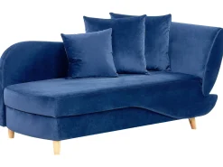 Chaise longue versione destra MERI Velluto Blu marino con contenitore