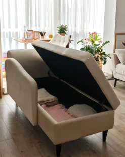 Chaise longue versione destra LUIRO Velluto Beige con contenitore