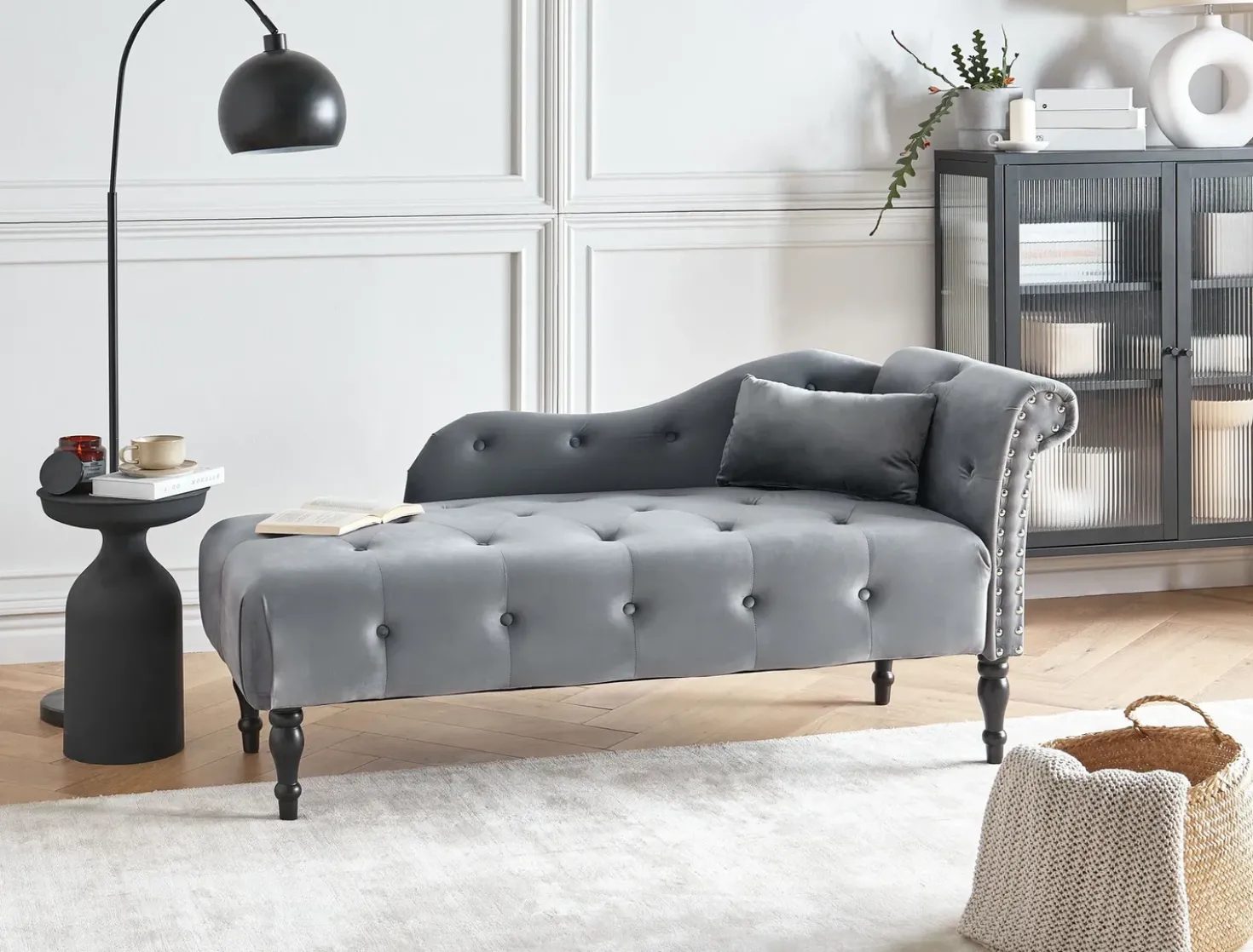 Chaise longue versione destra IVRY Velluto Grigio