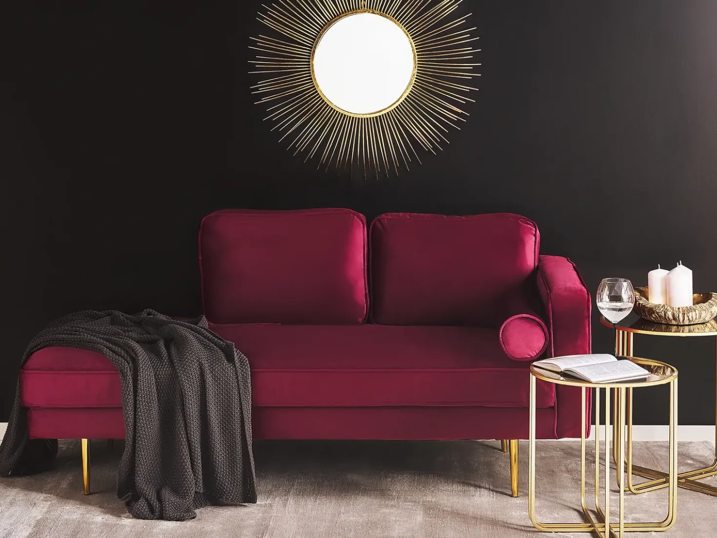Chaise longue versione destra MIRAMAS Velluto Rosso scuro