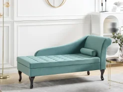 Chaise longue versione destra PESSAC Velluto Foglia di tè con contenitore
