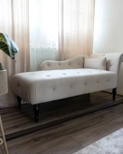 Chaise longue versione destra IVRY Velluto Beige chiaro