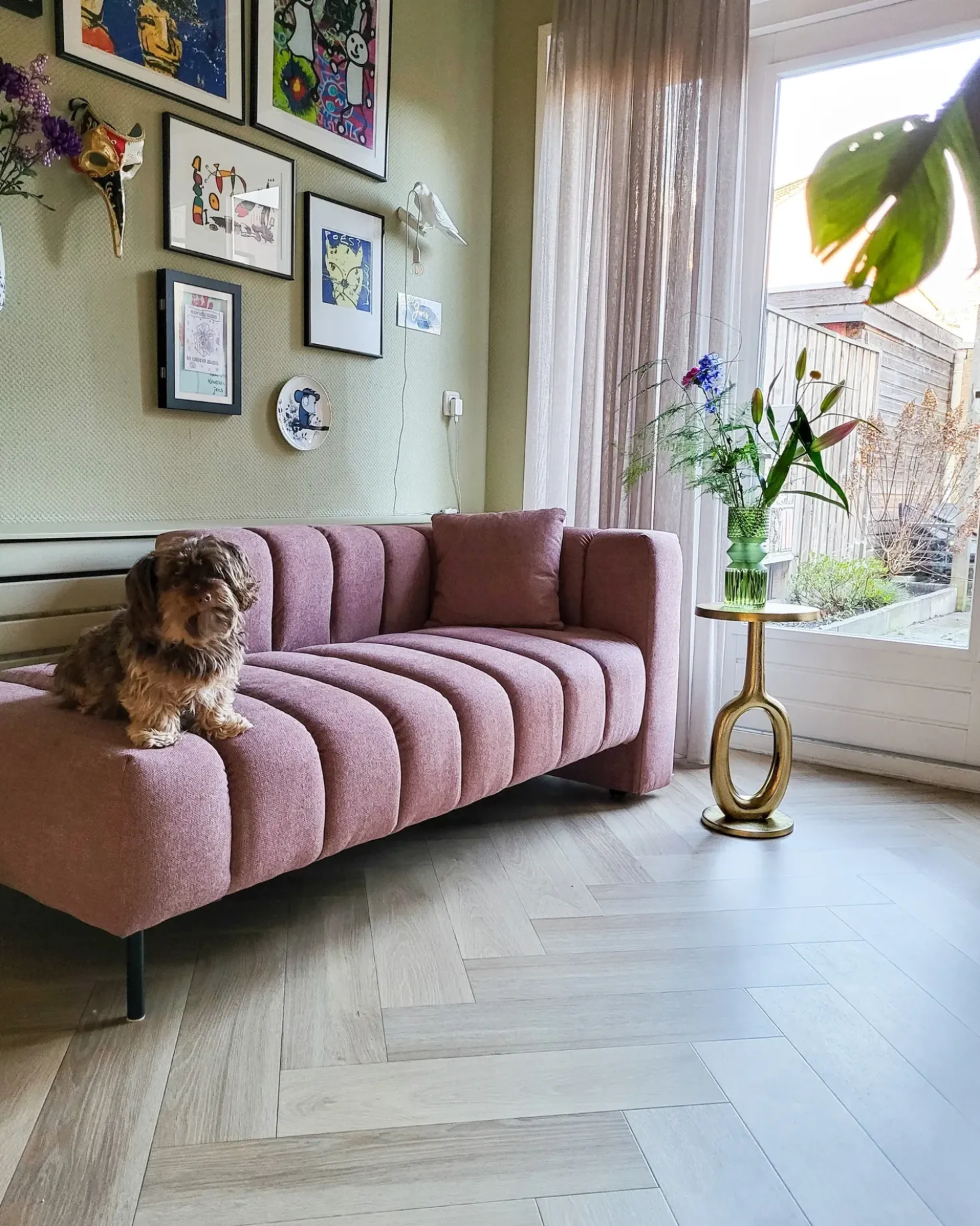 Chaise longue versione destra LANNILS Tessuto Rosa