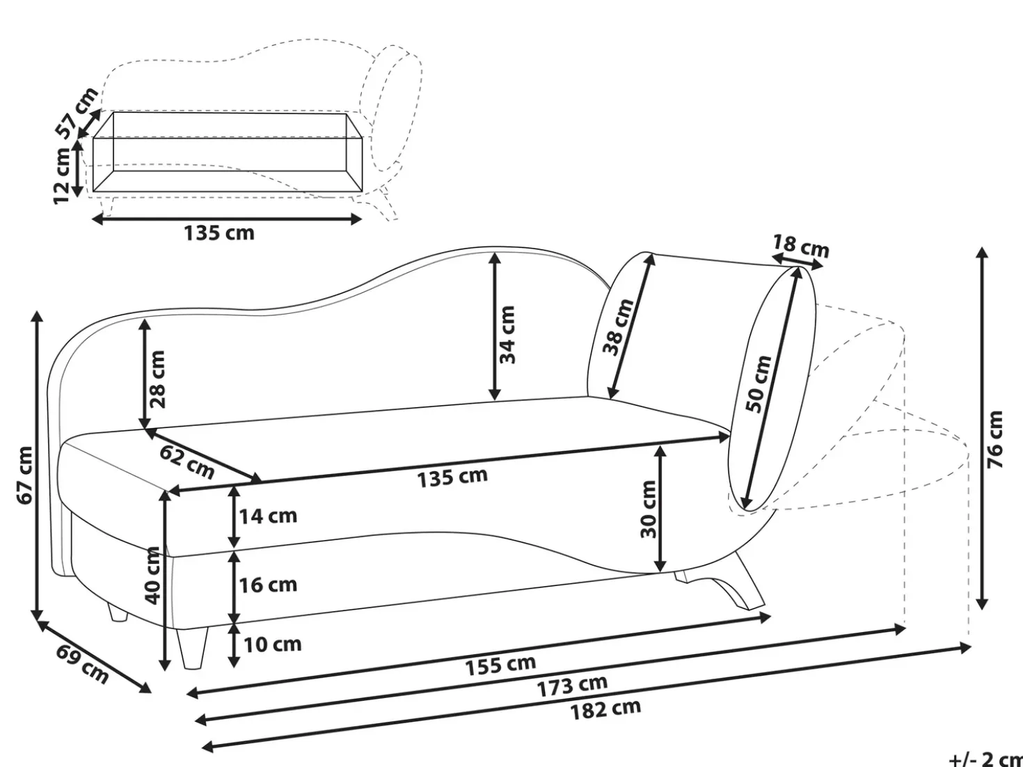 Chaise longue versione destra MERI Lino sintetico Blu scuro con contenitore