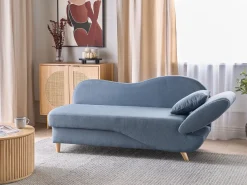 Chaise longue versione destra MERI Lino sintetico Blu scuro con contenitore