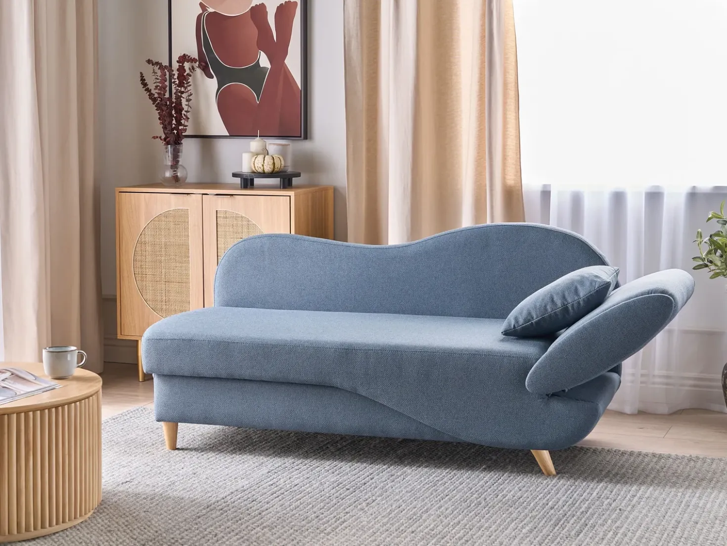 Chaise longue versione destra MERI Lino sintetico Blu scuro con contenitore