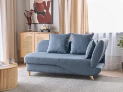 Chaise longue versione destra MERI Lino sintetico Blu scuro con contenitore