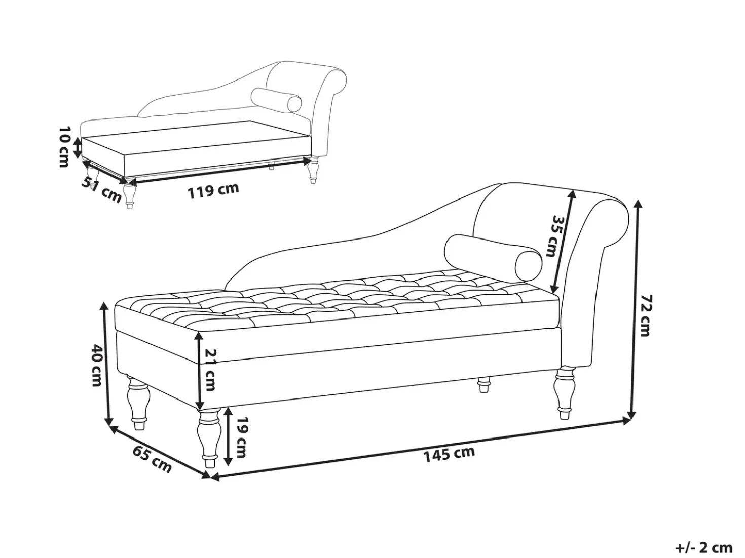Chaise longue versione destra PESSAC Velluto Grigio chiaro con contenitore