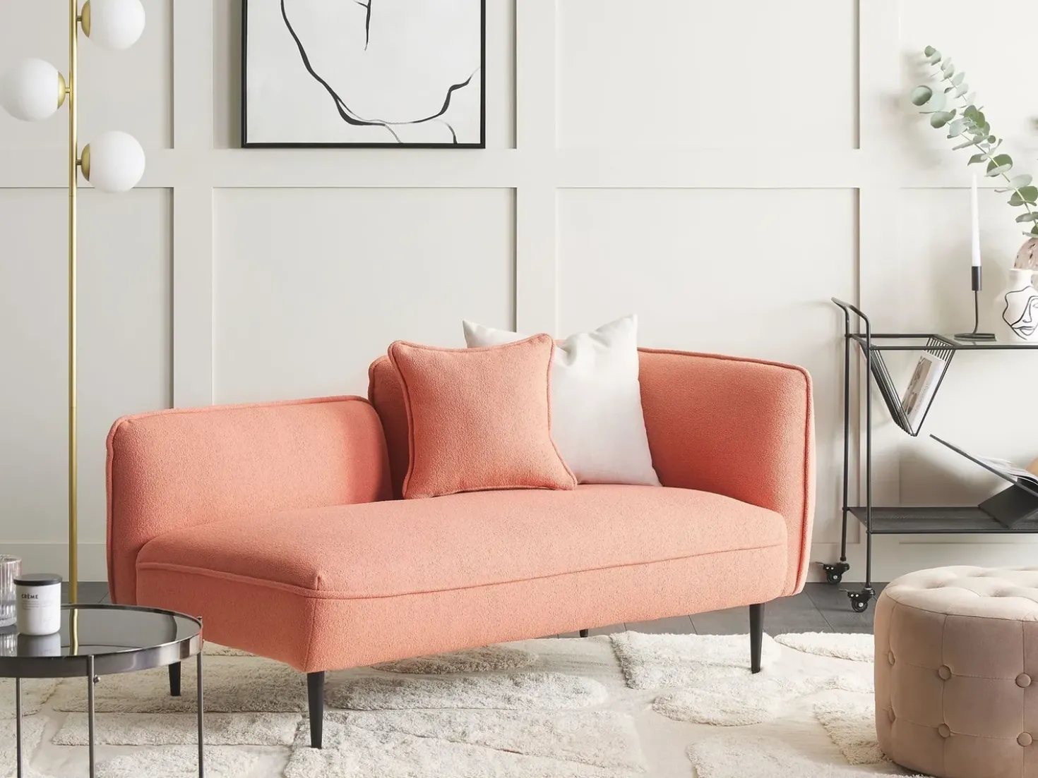 Chaise longue versione destra CHEVANNES Bouclé Rosa pesca