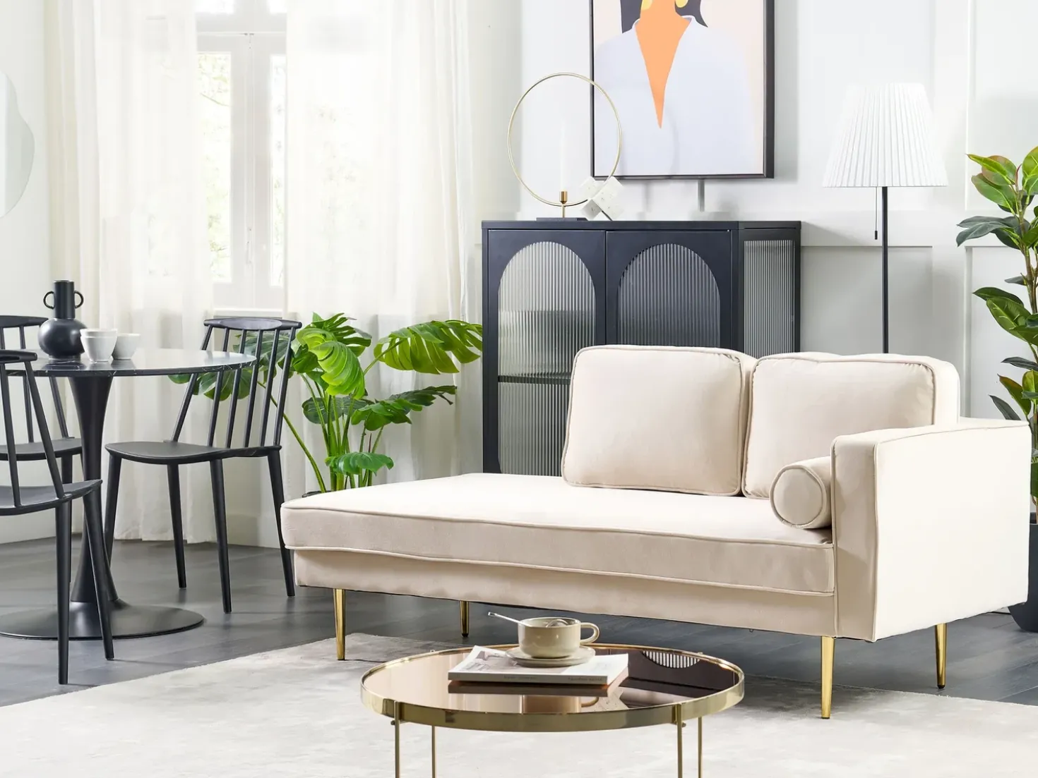 Chaise longue versione destra MIRAMAS Velluto Beige
