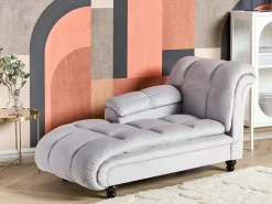 Chaise longue versione destra LORMONT Velluto Grigio chiaro