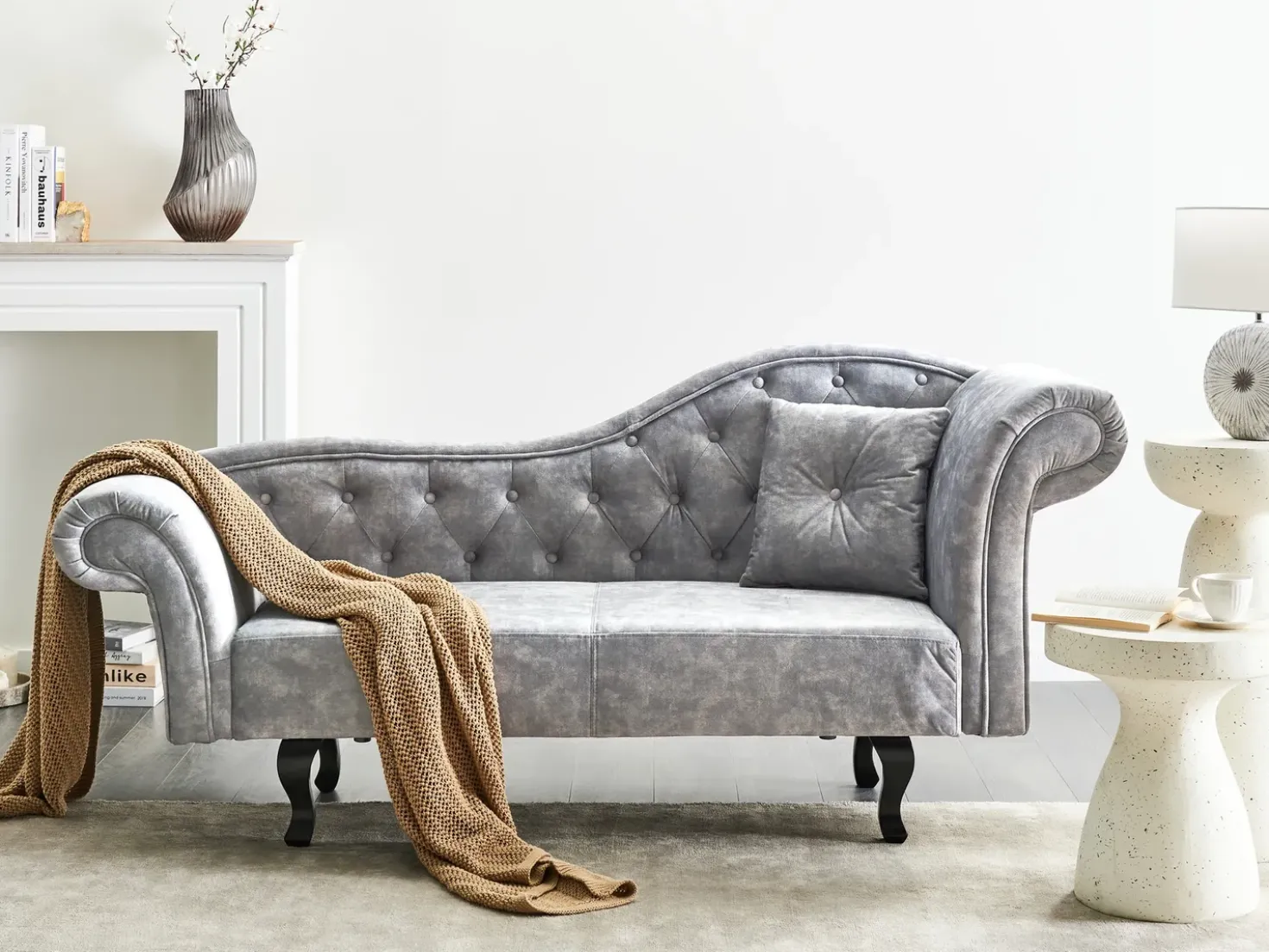 Chaise longue versione destra LATTES II Velluto Grigio con cuscino
