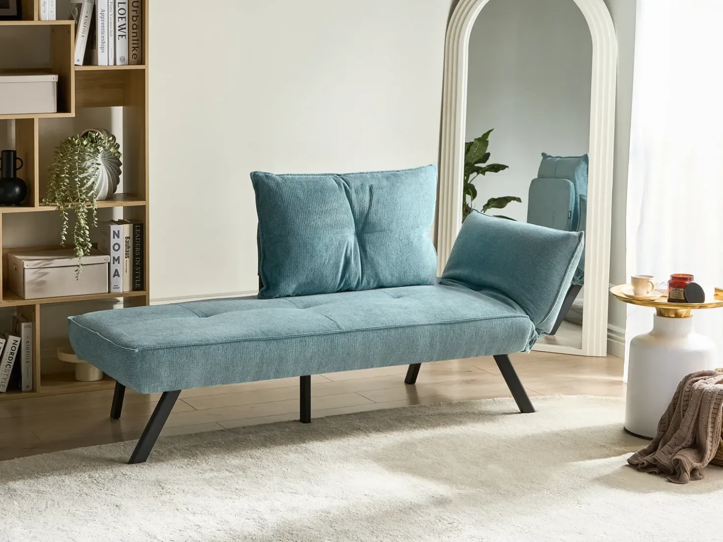 Chaise longue versione destra ROCAMADOUR Tessuto Azzurro