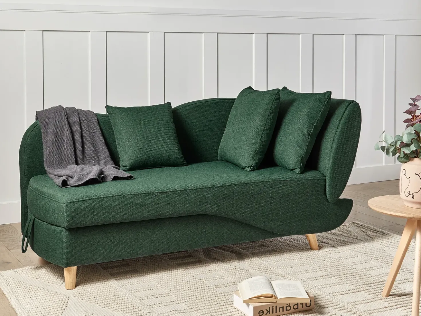Chaise longue versione destra MERI Lino sintetico Verde con contenitore