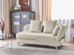 Chaise longue versione destra MERI Lino sintetico Beige con contenitore