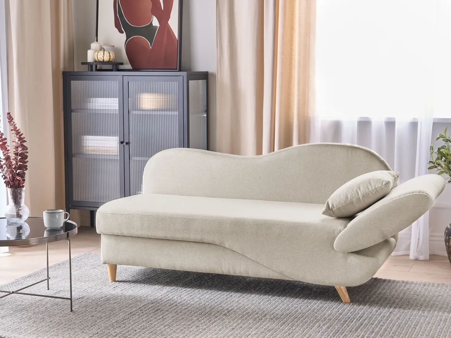 Chaise longue versione destra MERI Lino sintetico Beige con contenitore