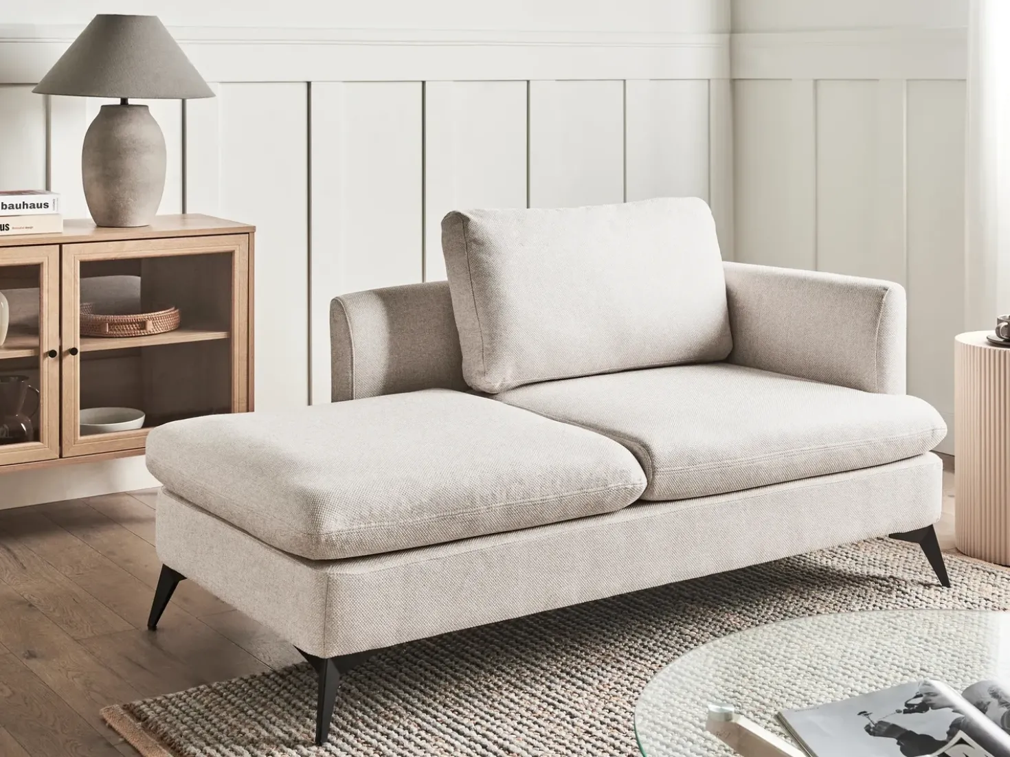 Chaise longue versione destra SIEVOZ Tessuto Beige chiaro