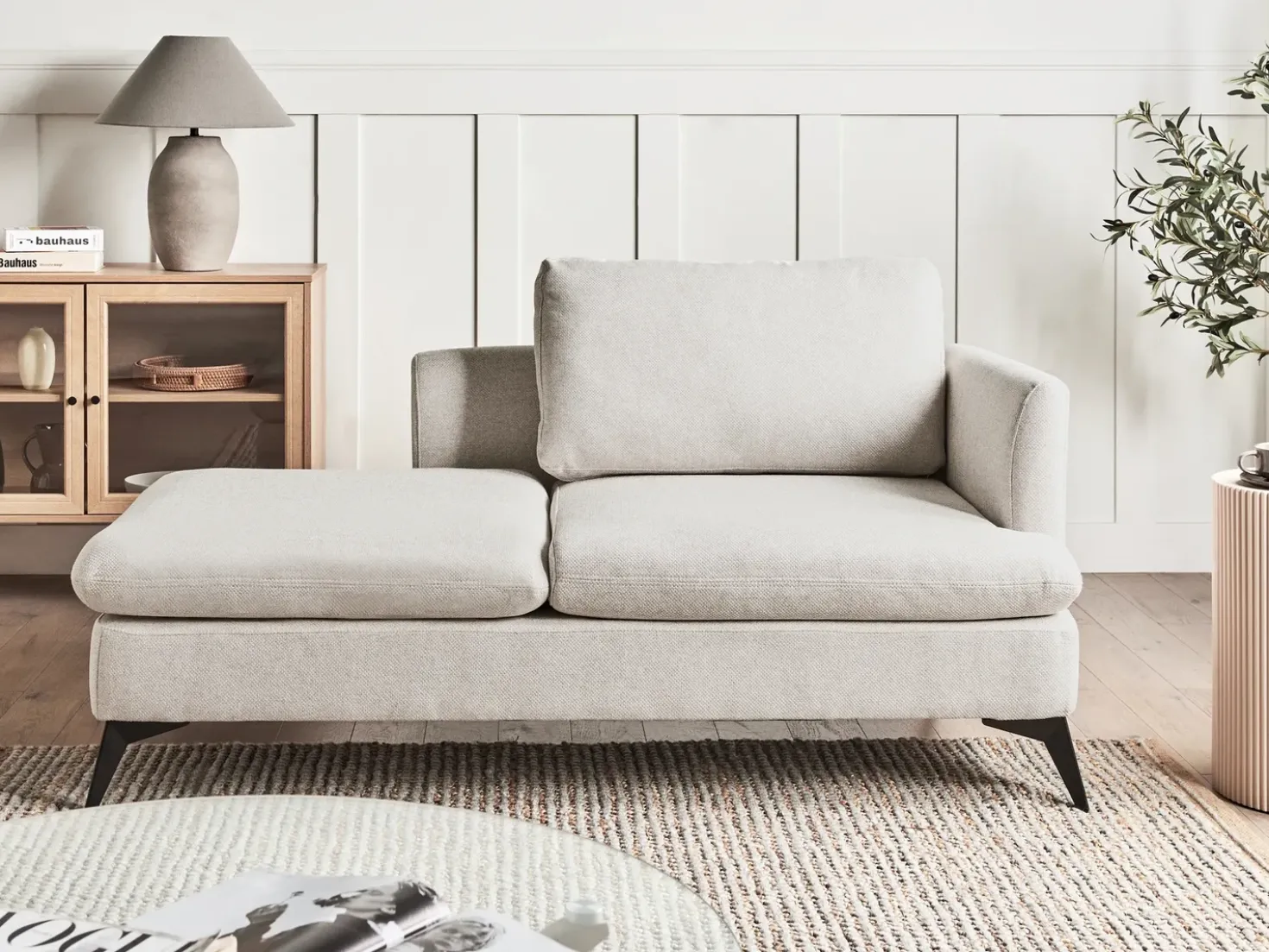 Chaise longue versione destra SIEVOZ Tessuto Beige chiaro
