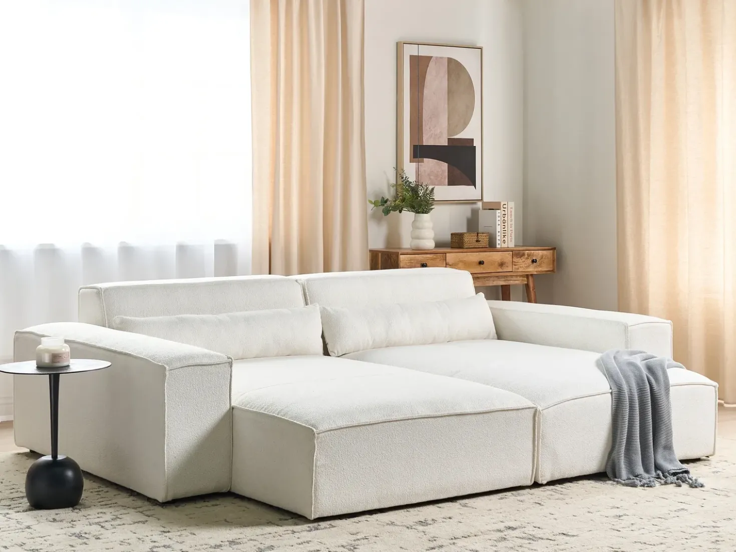 Chaise longue versione destra HELLNAR Bouclé Bianco sporco