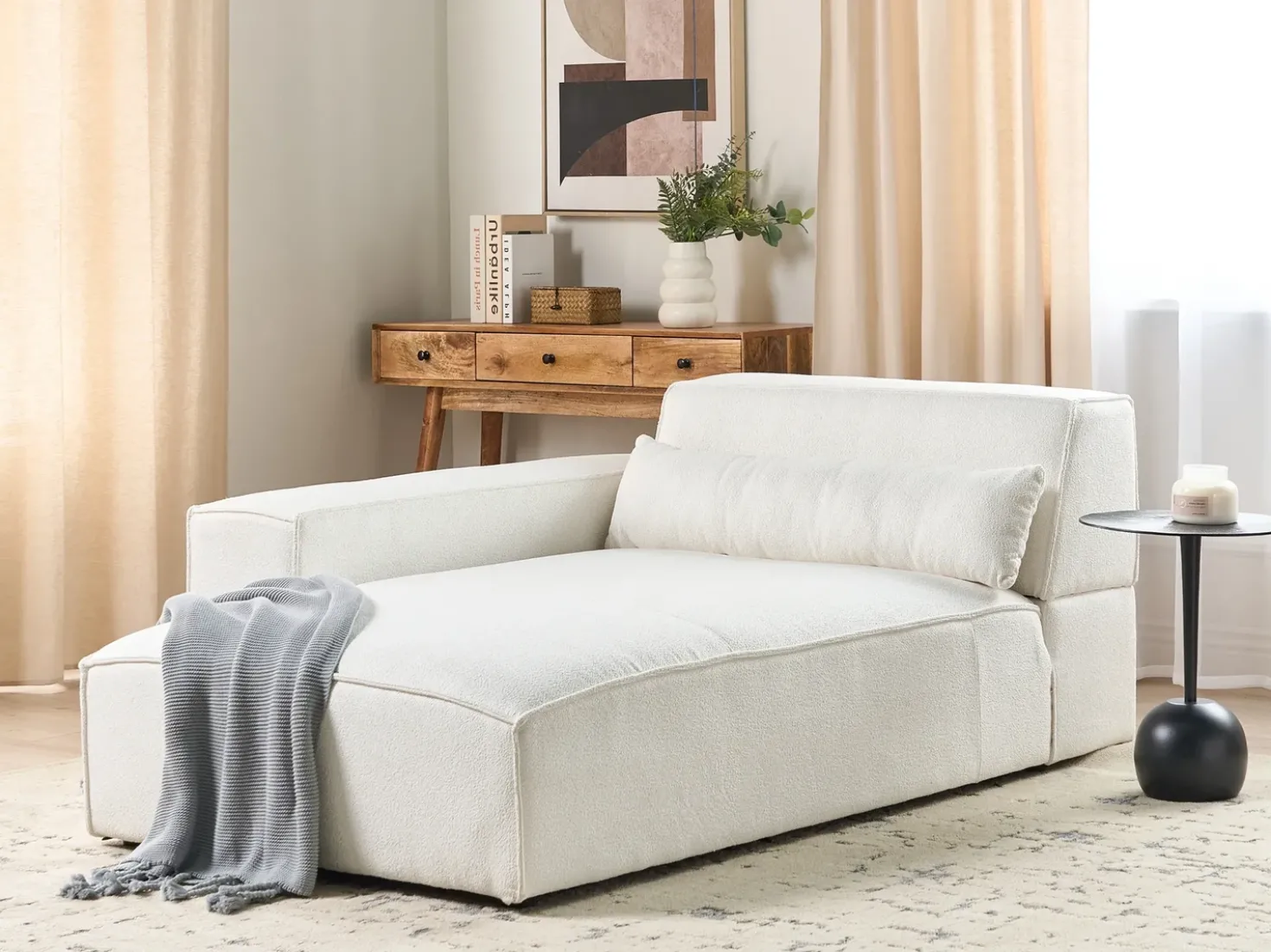 Chaise longue versione destra HELLNAR Bouclé Bianco sporco