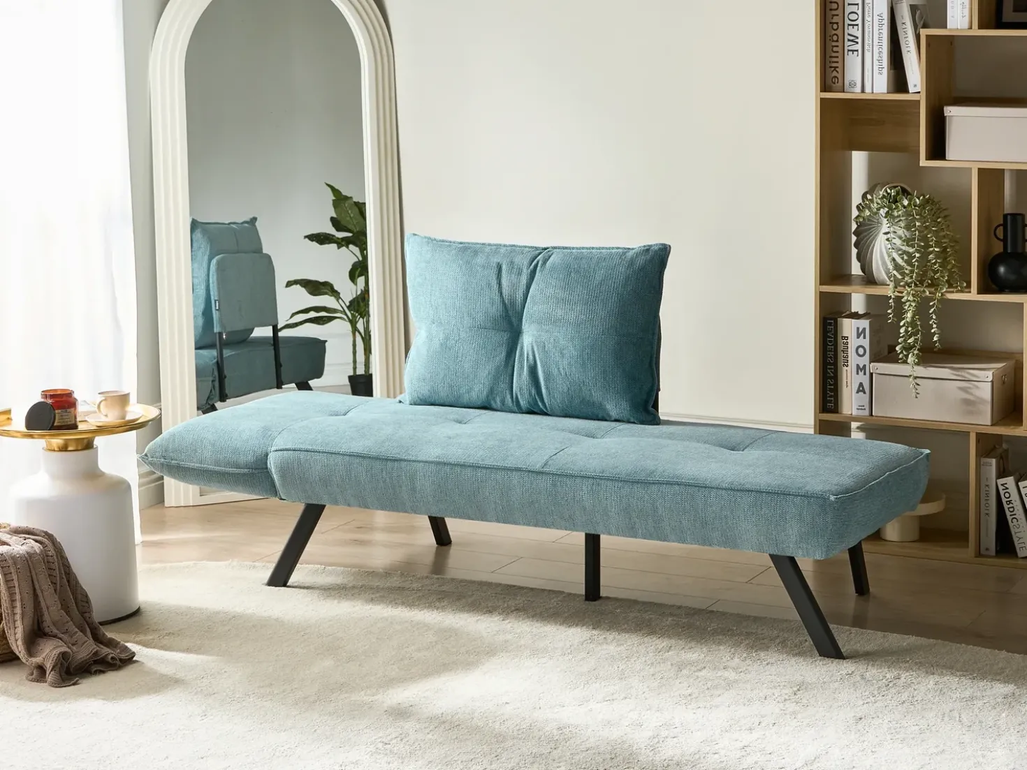Chaise longue versione sinistra ROCAMADOUR Tessuto Azzurro