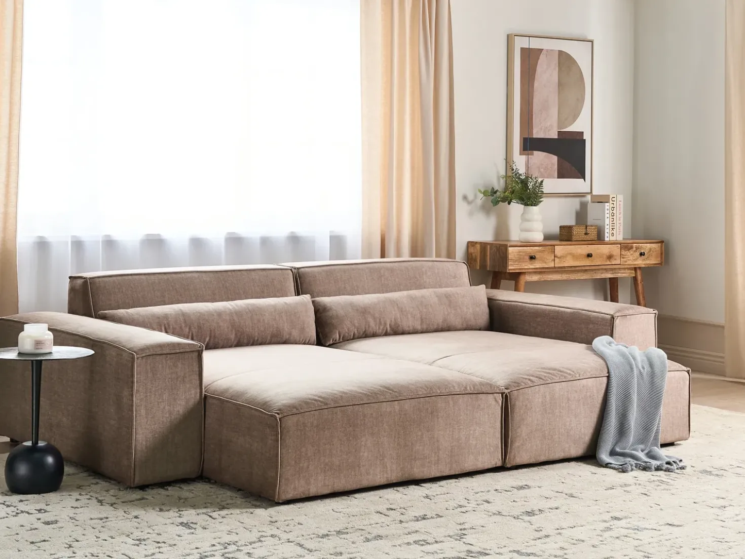 Chaise longue versione sinistra HELLNAR Tessuto Marrone chiaro
