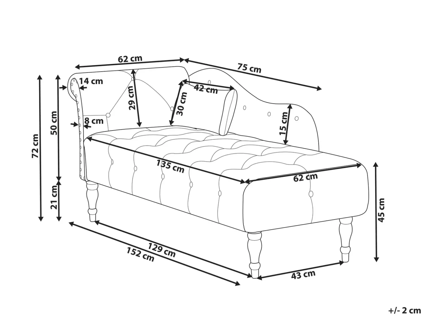 Chaise longue versione sinistra IVRY Velluto Grigio