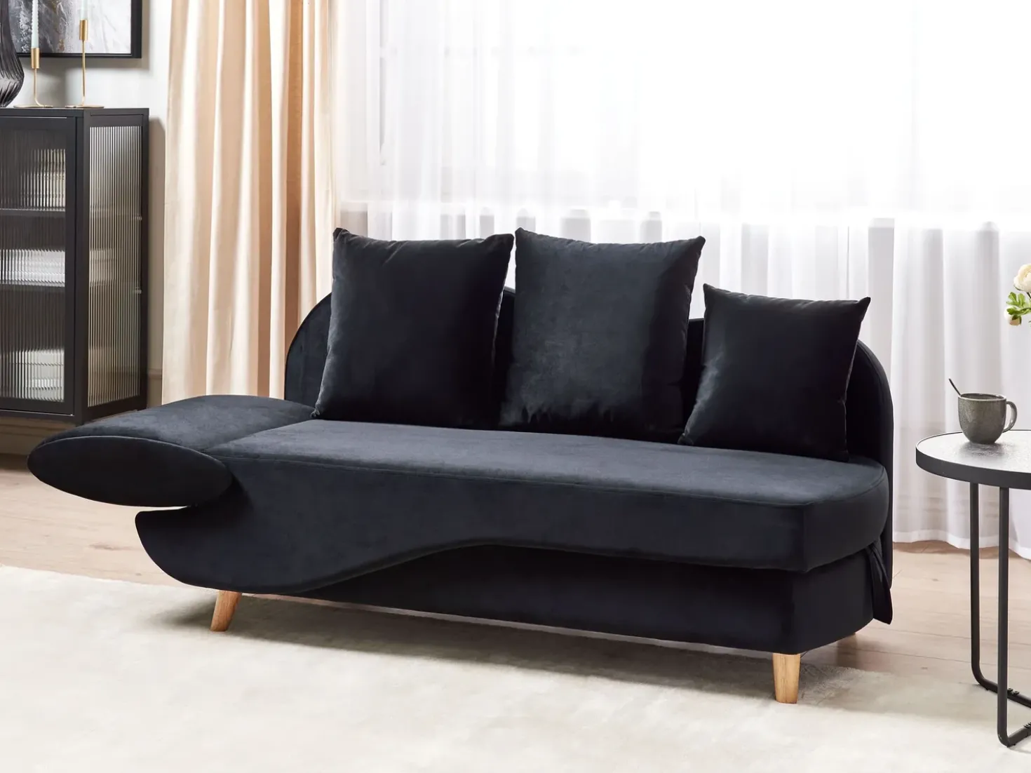 Chaise longue versione sinistra MERI Velluto Nero con contenitore