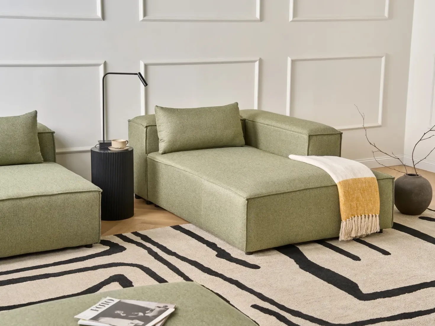 Chaise longue versione sinistra BRANDE Tessuto Verde chiaro