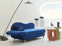 Chaise longue versione sinistra MERI Velluto Blu marino con contenitore