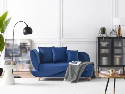 Chaise longue versione sinistra MERI Velluto Blu marino con contenitore
