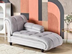 Chaise longue versione sinistra LORMONT Velluto Grigio chiaro
