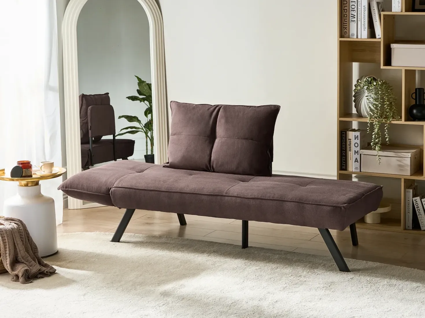 Chaise longue versione sinistra ROCAMADOUR Tessuto Marrone
