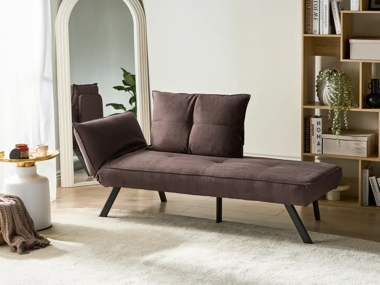 Chaise longue versione sinistra ROCAMADOUR Tessuto Marrone
