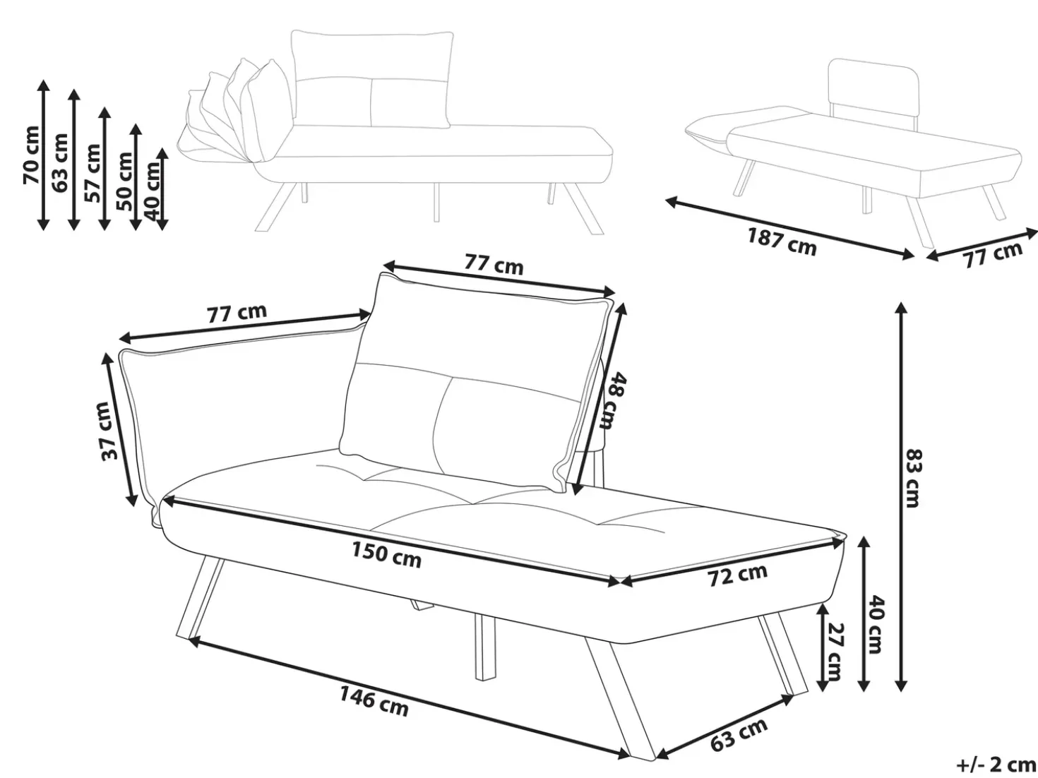Chaise longue versione sinistra ROCAMADOUR Tessuto Marrone