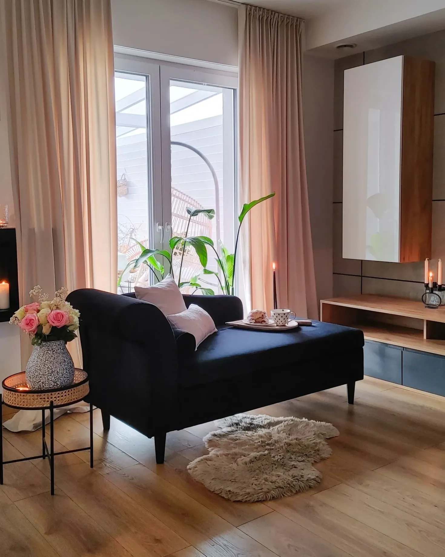 Chaise longue versione sinistra LUIRO Velluto Nero con contenitore