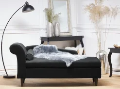 Chaise longue versione sinistra LUIRO Velluto Nero con contenitore