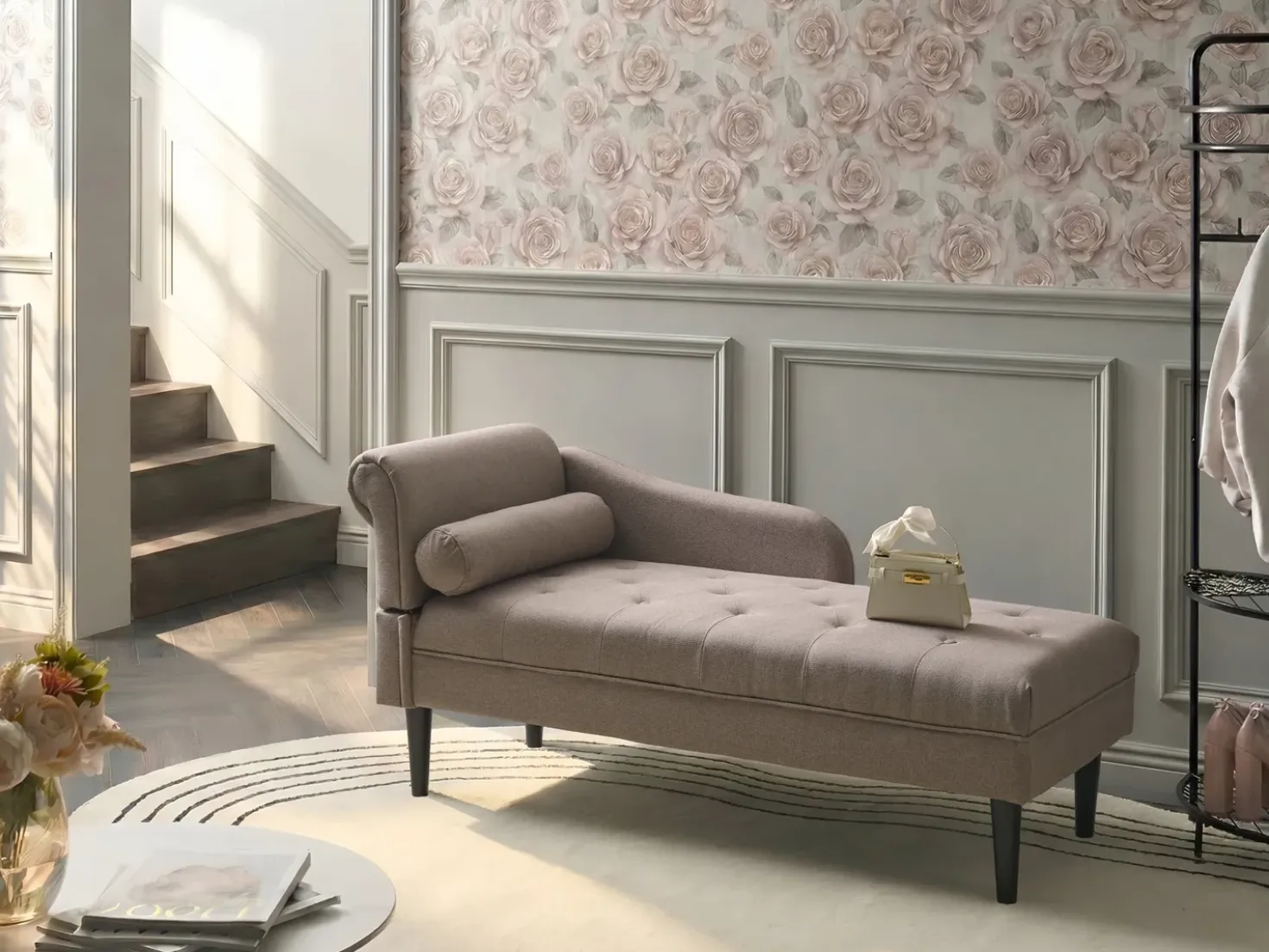 Chaise longue versione sinistra YVOIRE Tessuto Tortora