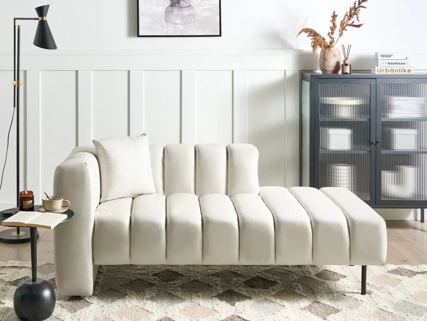 Chaise longue versione sinistra LANNILS Tessuto Bianco sporco