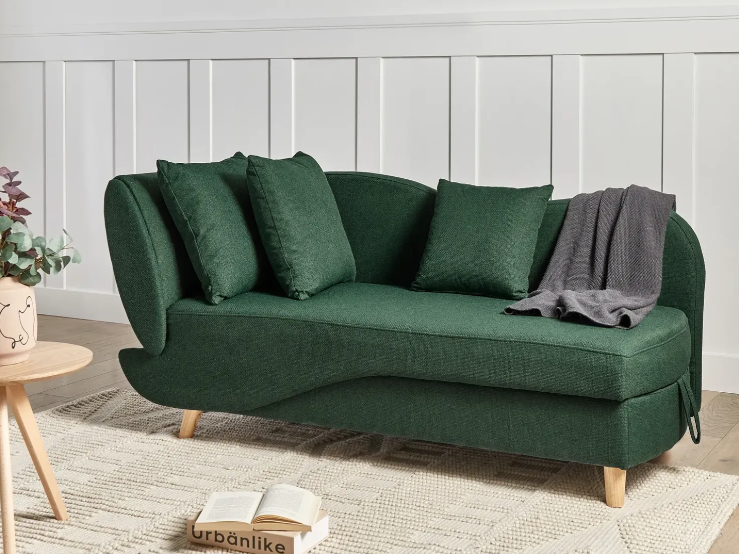 Chaise longue versione sinistra MERI Lino sintetico Verde con contenitore
