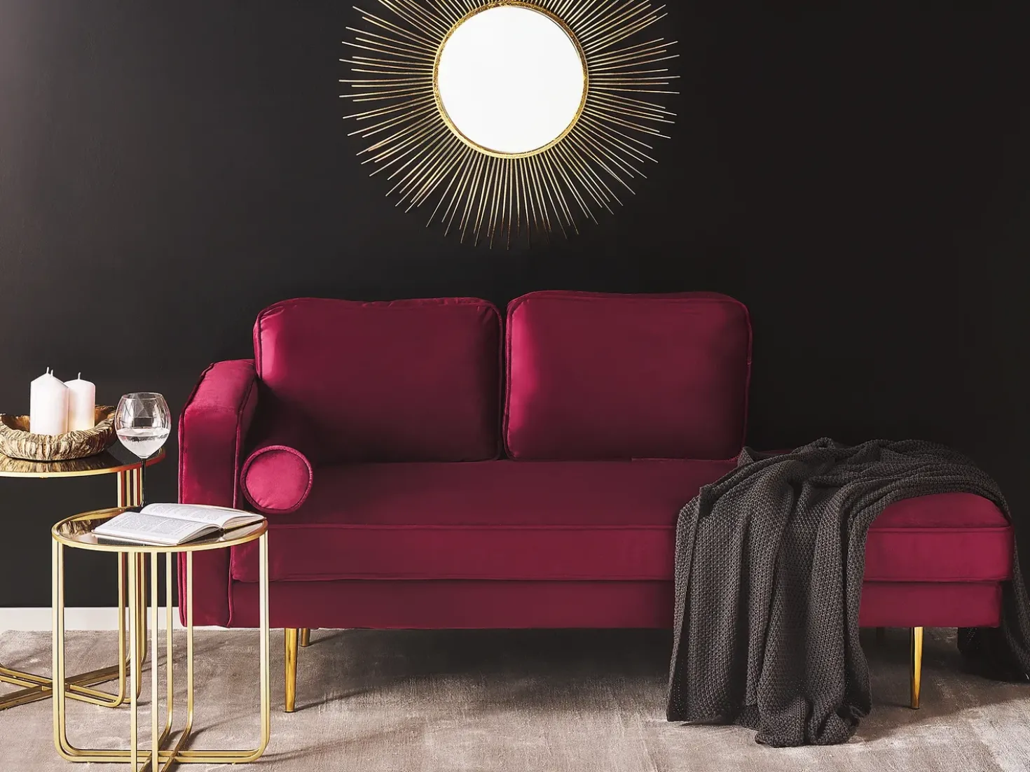 Chaise longue versione sinistra MIRAMAS Velluto Rosso scuro