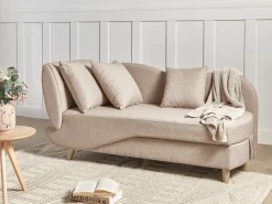 Chaise longue versione sinistra MERI Lino sintetico Marrone chiaro con contenitore
